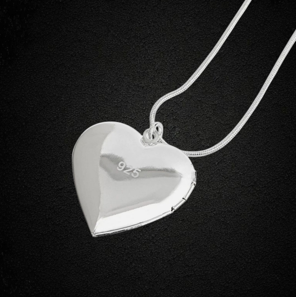 NWT 🩶 Heart Photo Locket Pendant & Snake Chain Necklace 925 Silver Plated Set - Picture 6 of 16